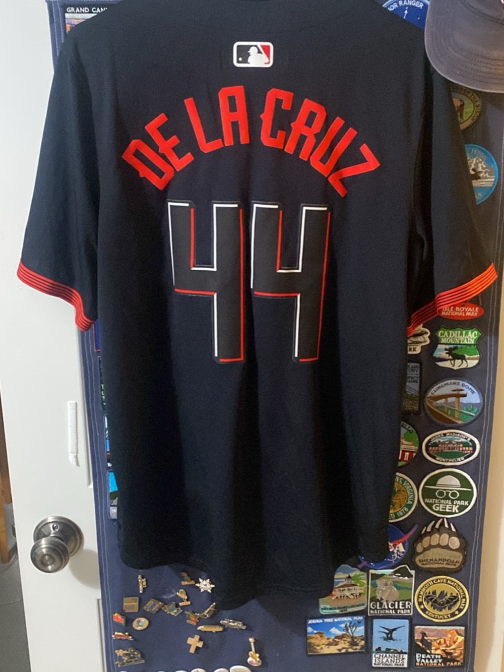 Nike MLB Black De La Cruz #44 Jersey with Red Accents